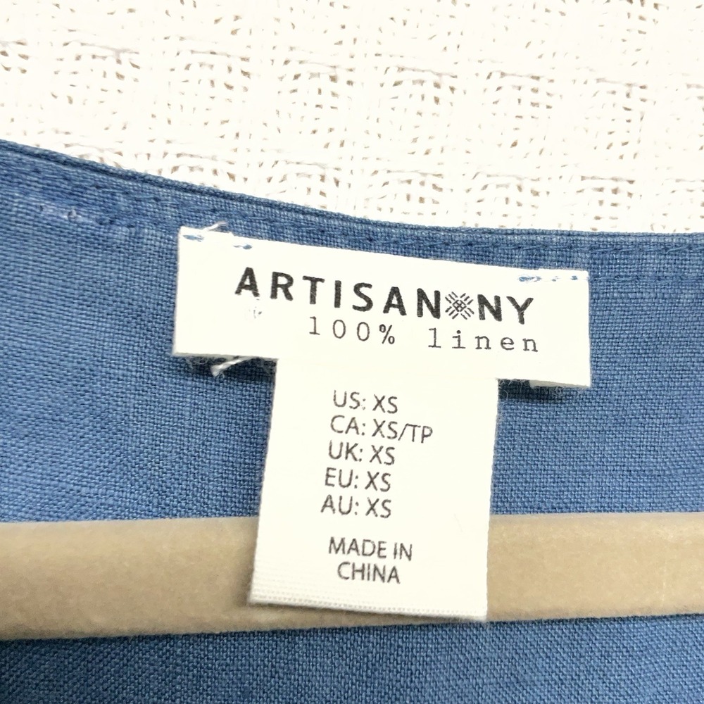 Artisan 100% Linen Jean Women's Small Denim Dress Mini Y2K‎ Spring Summer Beach - Picture 3 of 8